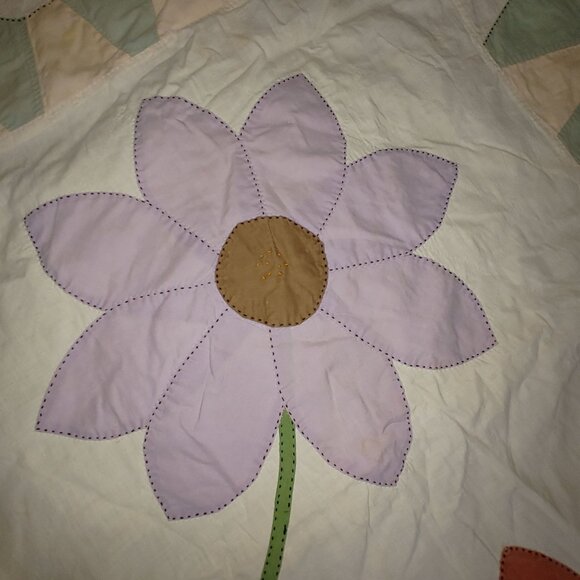 Dahlia Quilt Handmade Patchwork Lightweight Vintage Floral Light Blue Back - Picture 11 of 16